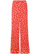 Ganni Straight Leg Floral Trousers - Red