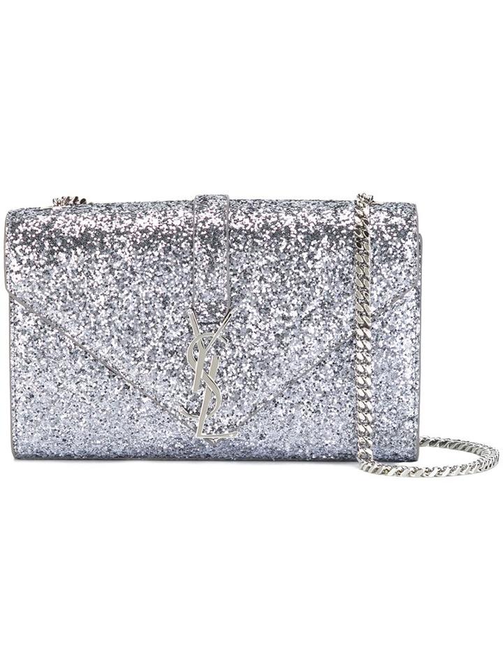 Saint Laurent 'monogram' Glitter Shoulder Bag, Women's, Grey