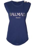 Balmain Logo Print Tank Top - Blue
