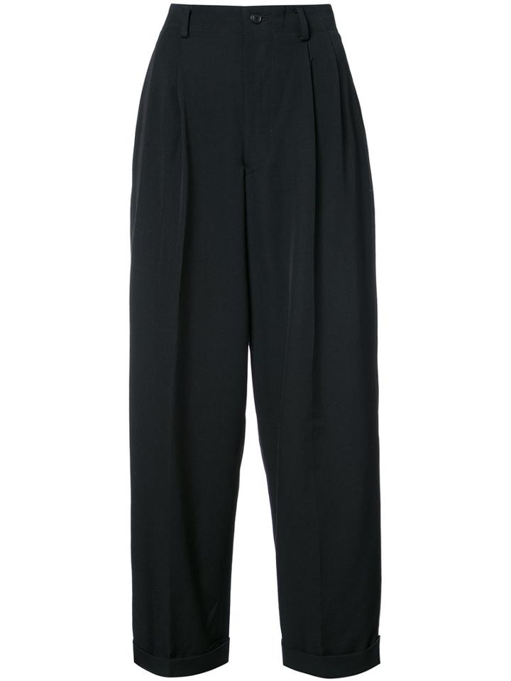 Y's - High Waist Drop Crotch Trousers - Women - Wool - 1, Black, Wool