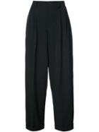 Y's - High Waist Drop Crotch Trousers - Women - Wool - 1, Black, Wool