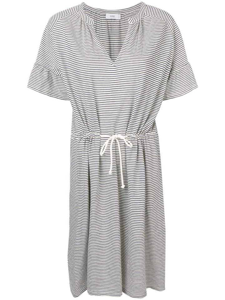 Closed Drawstring Waist Striped Dress - Blue