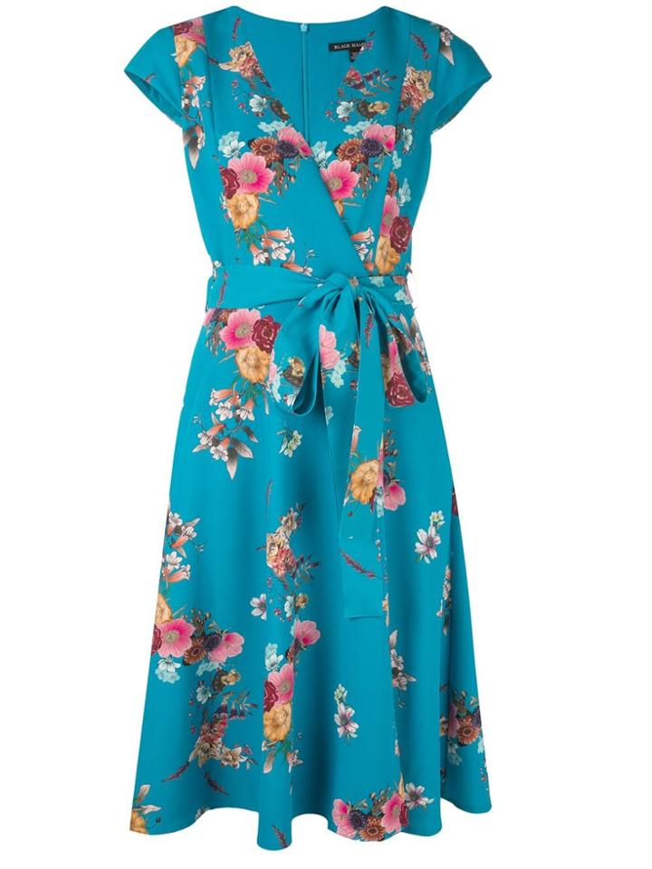 Black Halo Floral Wrap Midi Dress - Blue