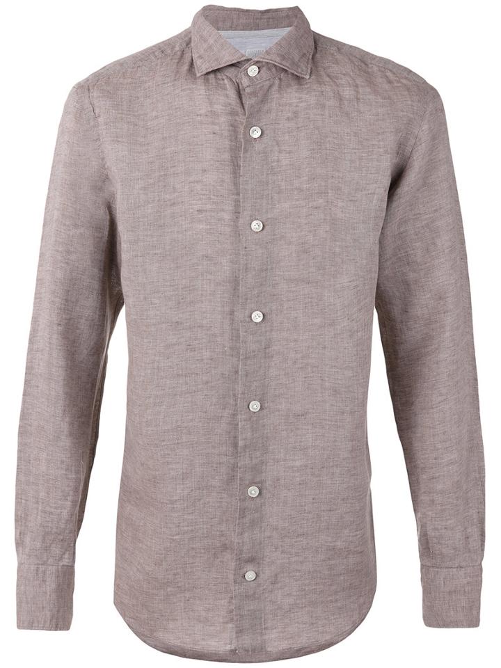 Eleventy - Linen Shirt - Men - Linen/flax - 40, Brown, Linen/flax