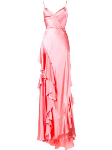 Gucci Ruffle Slip Gown, Women's, Size: 40, Pink/purple, Silk/viscose/polyester