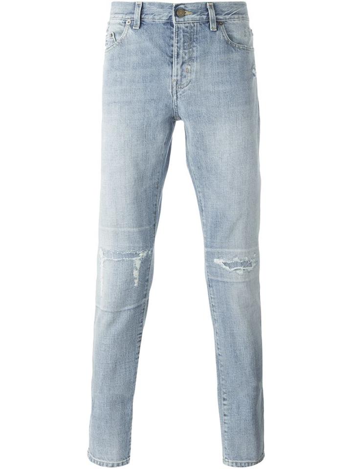 Saint Laurent Stonewashed Jeans, Men's, Size: 34, Blue, Cotton