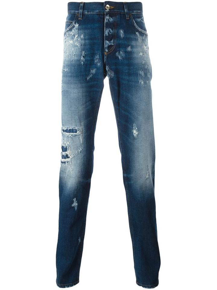 Dolce & Gabbana Distressed Jeans, Men's, Size: 44, Blue, Cotton