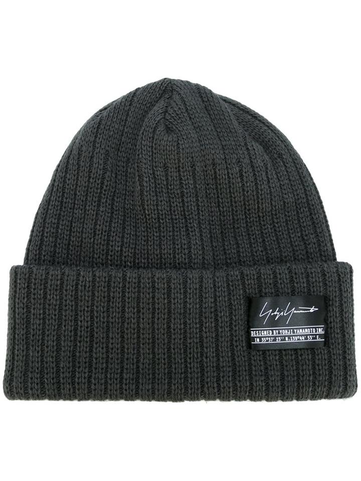 Yohji Yamamoto Rib Knit Hat, Men's, Grey, Acrylic/nylon/wool
