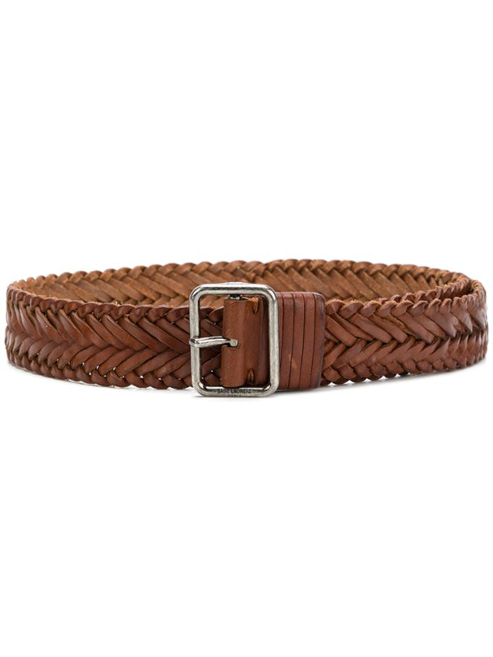 Saint Laurent Plait Buckle Belt - Brown