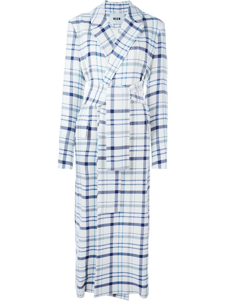 Msgm Plaid Tie Waist Trench Coat