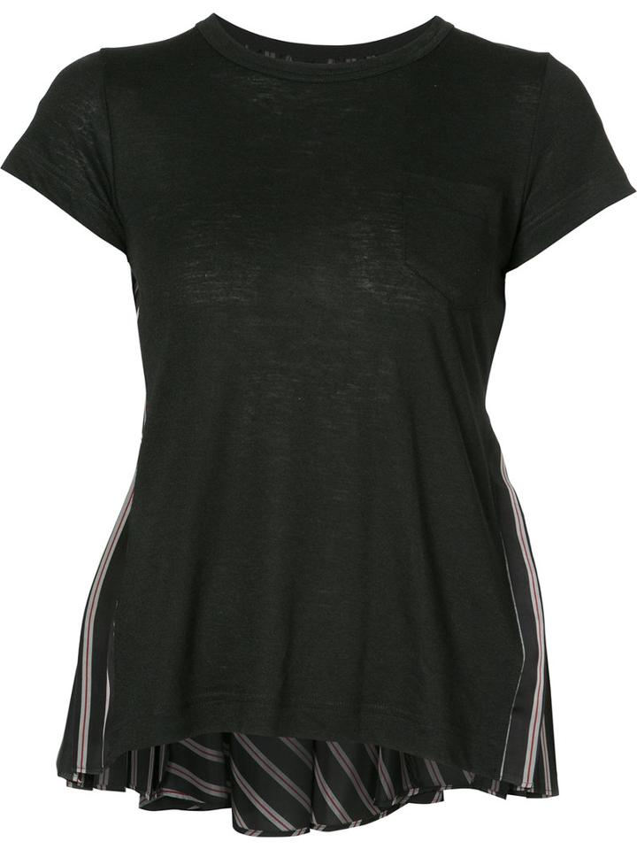 Sacai - Striped Back T-shirt - Women - Linen/flax/polyester/cupro - 3, Black, Linen/flax/polyester/cupro