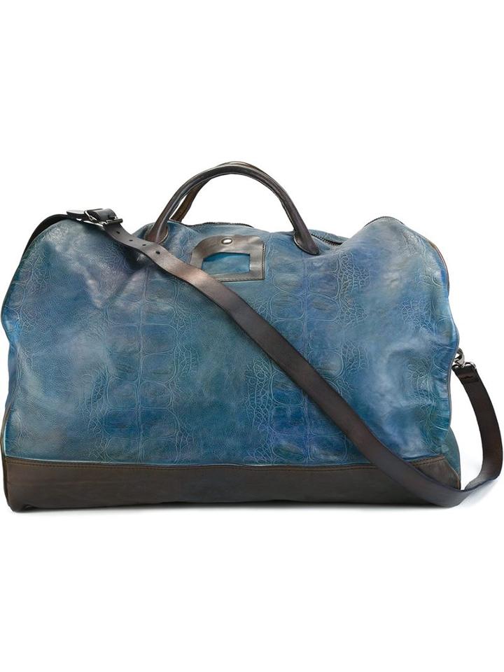 Numero 10 Crocodile Effect Weekender, Blue, Calf Leather