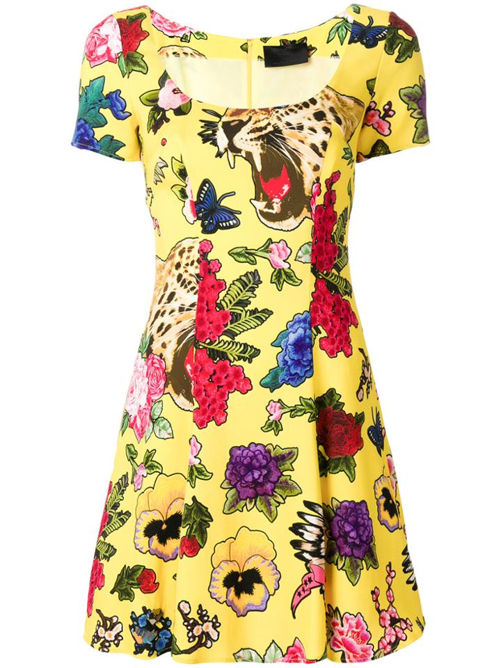 Philipp Plein Floral Print Mini Dress - Yellow & Orange
