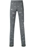 Thom Browne - Embroidered Animals Chinos - Men - Wool - 2, Grey, Wool