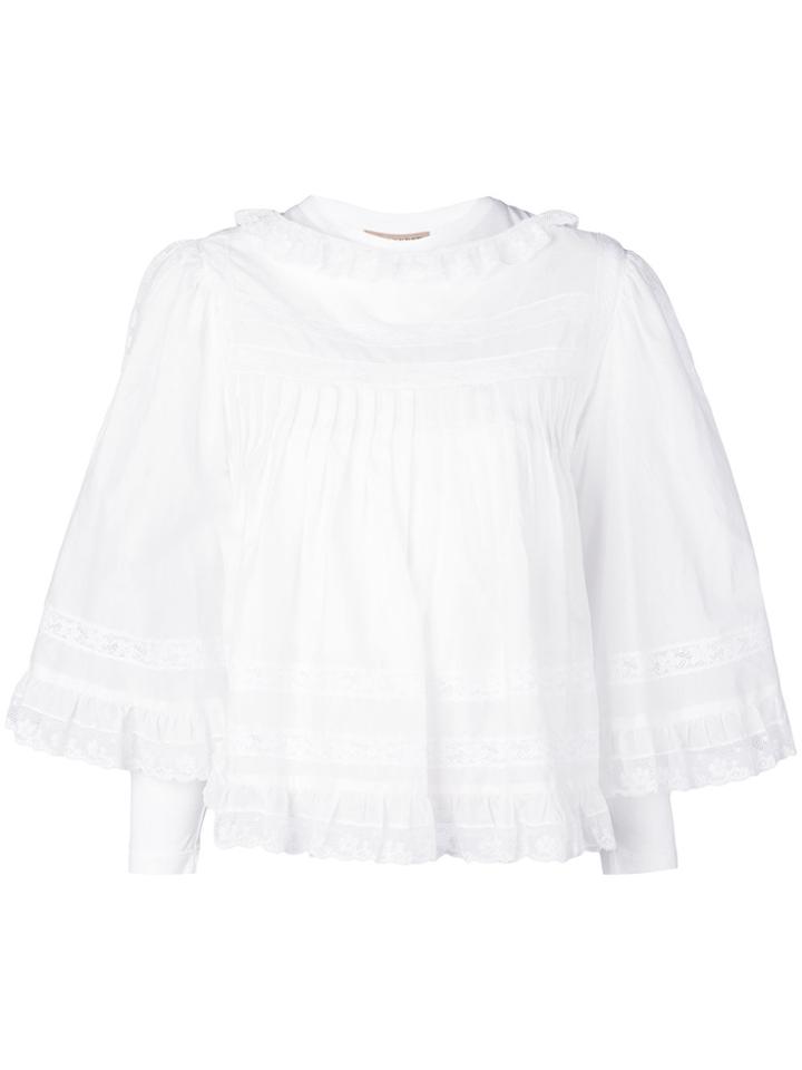 Burberry Lace Detail Ruffle Cape Overlay Top - White