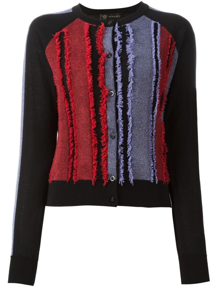 Versace Frayed Panel Cardigan, Women's, Size: 42, Black, Nylon/polyamide/viscose/wool