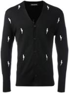 Neil Barrett Lightning Bolt Intarsia Knit Cardigan, Men's, Size: Large, Black