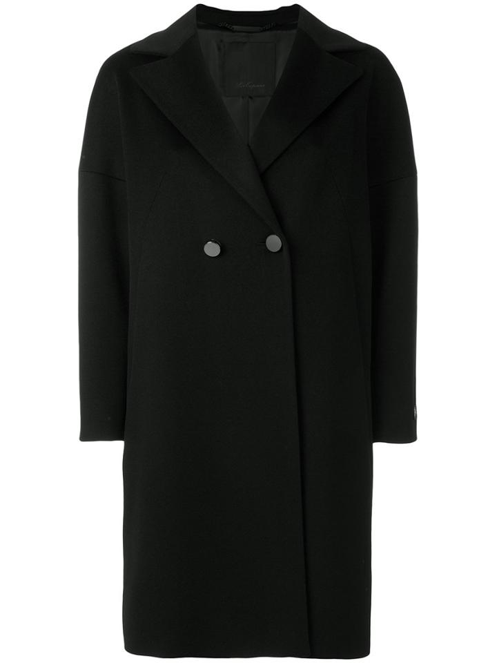 Les Copains Buttoned Cocoon Coat - Black