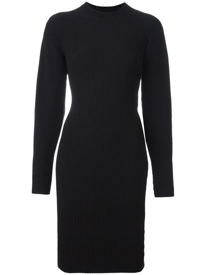 Mugler Ribbed Fitted Dress, Women's, Size: Small, Black, Polyester/wool