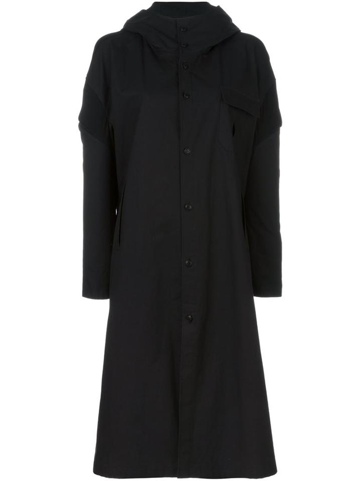 Yohji Yamamoto Hooded Flared Coat, Women's, Size: Iii, Black, Cotton