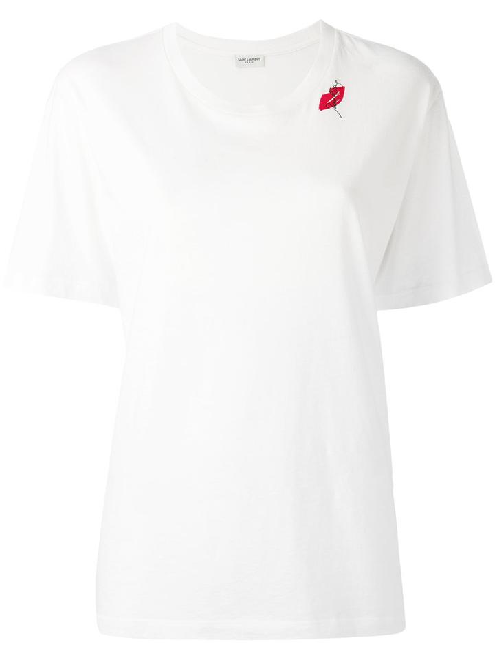 Lip Print T-shirt - Women - Cotton - M, White, Cotton, Saint Laurent