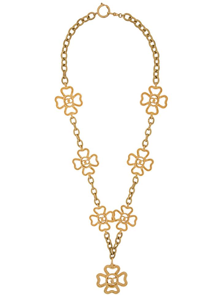 Chanel Vintage Cc Flower Necklace - Metallic