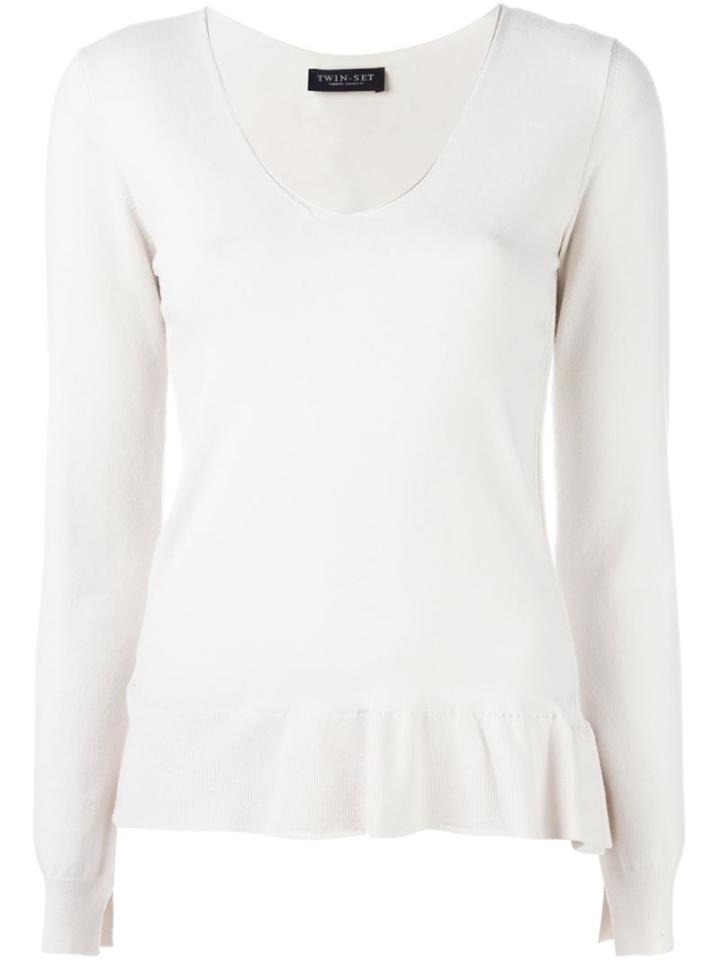 Twin-set Peplum Hem Top, Women's, Size: Large, Nude/neutrals, Viscose/polyester