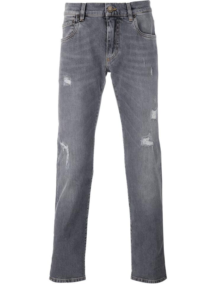 Dolce & Gabbana Distressed Jeans, Men's, Size: 46, Grey, Cotton/spandex/elastane