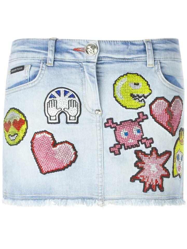 Philipp Plein 'better Way' Denim Skirt, Women's, Size: Medium, White, Cotton/spandex/elastane