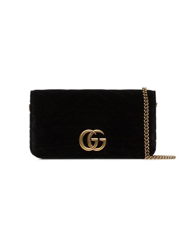 Gucci Black Marmont Chevron Velvet Clutch