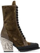 Chloé Brown Rylee 90 Baroque Velvet Lace Up Boots - Green