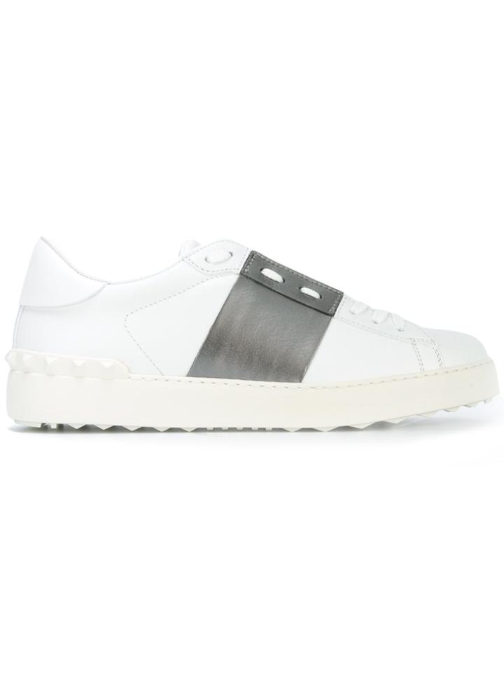 Valentino White Pewter Rockstud Open Sneakers