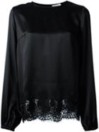 P.a.r.o.s.h. Lace Hem Blouse, Women's, Size: Xs, Black, Silk/polyamide