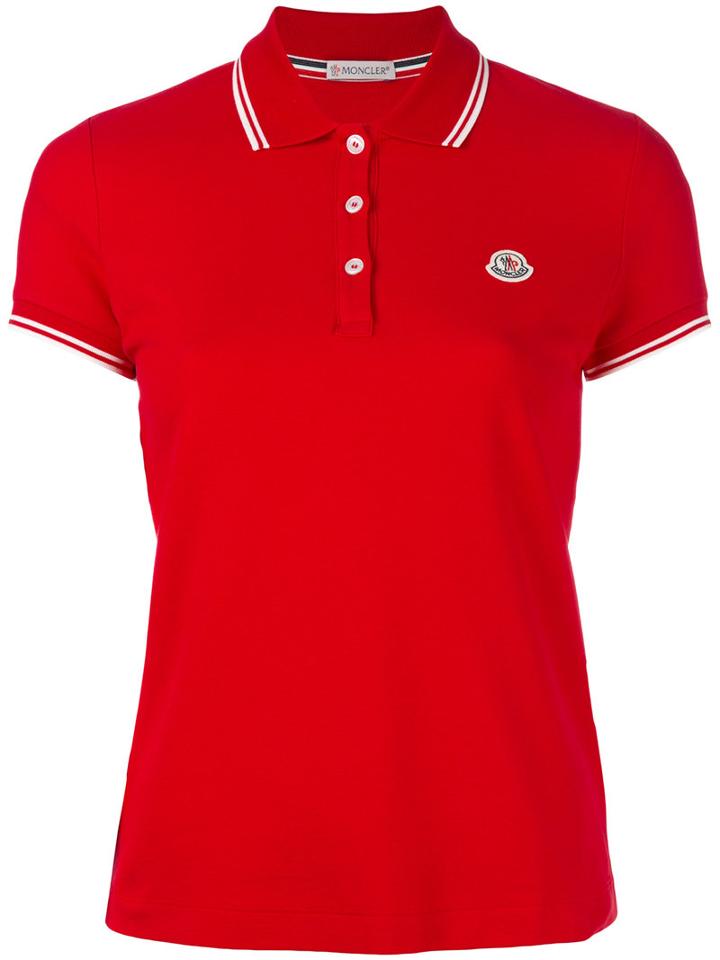 Moncler - Contrast Trim Polo Shirt - Women - Cotton - L, Women's, Red, Cotton