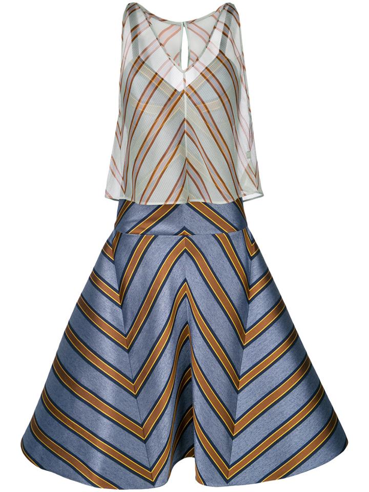 Fendi Contrast Striped Flared Dress - Blue