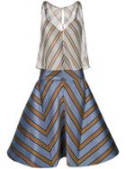 Fendi Contrast Striped Flared Dress - Blue