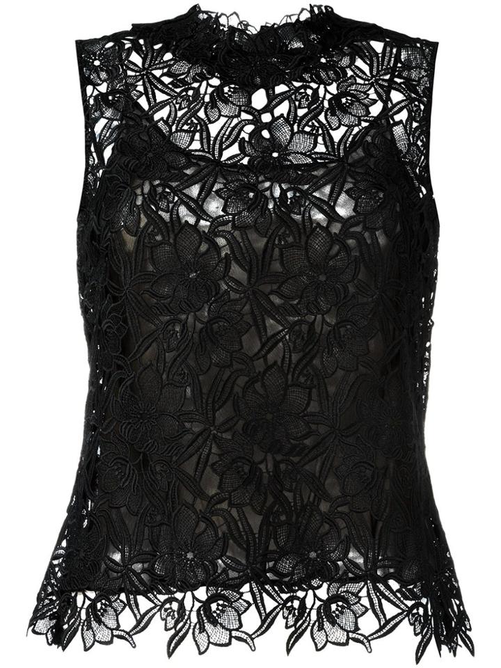 Oscar De La Renta Lace Overlay Top - Black