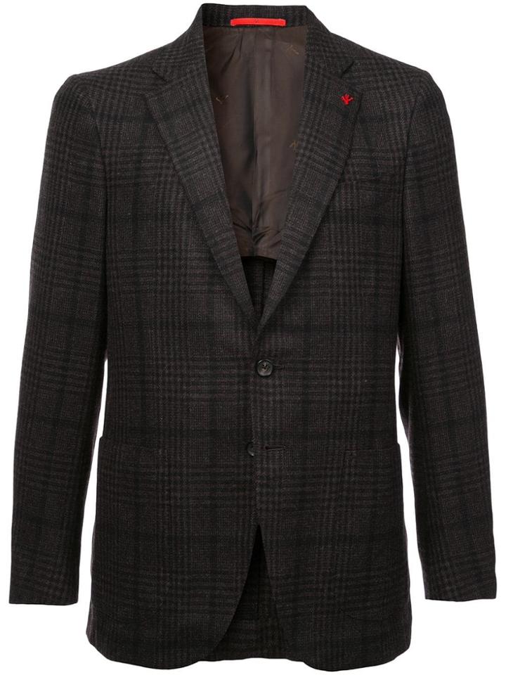 Isaia Checked Pattern Blazer - Brown