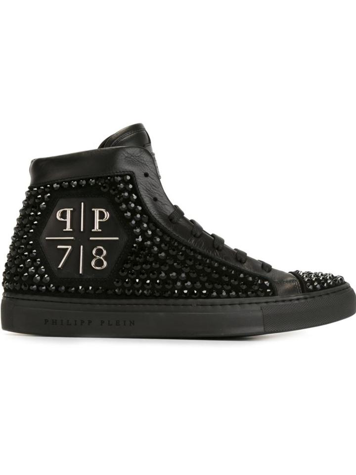 Philipp Plein Rainbow Warrior Hi-top Sneakers, Men's, Size: 40, Black, Leather/rubber/glass/calf Leather