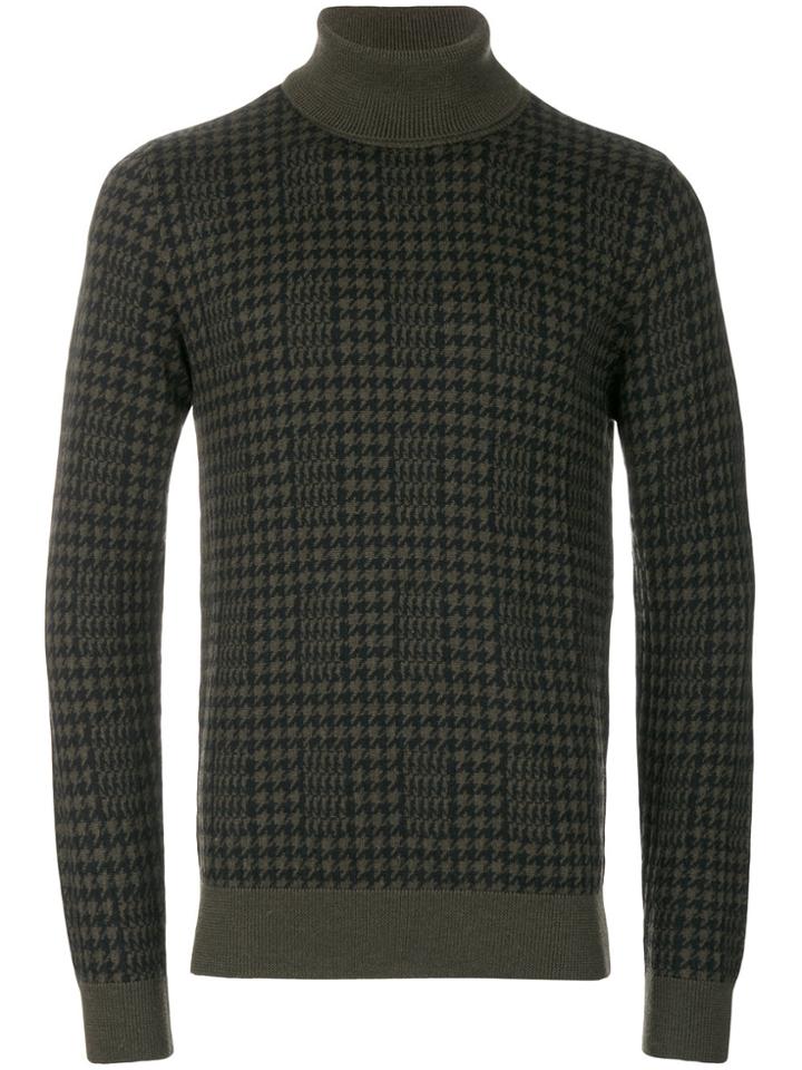 The Gigi Houndstooth Roll Neck Jumper - Green