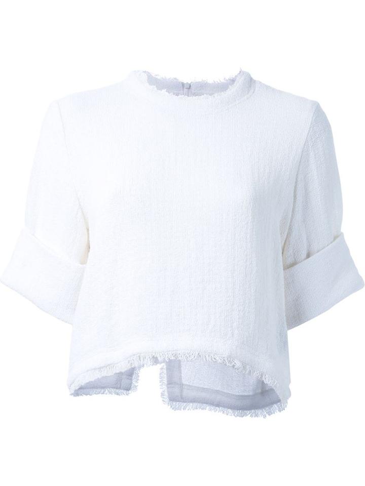 Fad Three Diagonal Back Opening Frayed Blouse