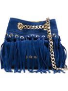Just Cavalli Fringed Bucket Crossbody Bag, Women's, Blue, Leather/viscose/iron