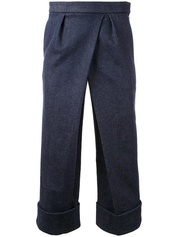 Fad Three Front Pleat Cropped Trousers, Men's, Size: Small, Blue, Cotton/polyurethane