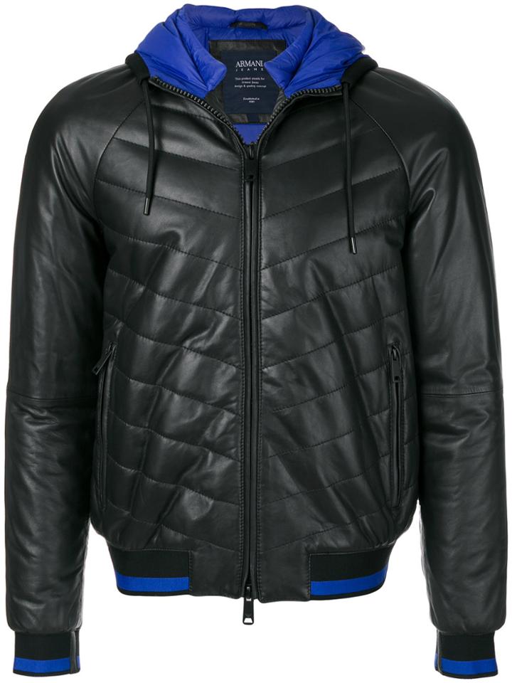 Armani Jeans Hooded Bomber Jacket - Black