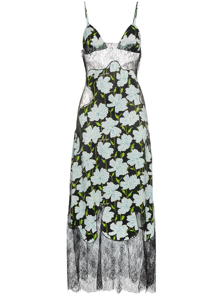 Off-white Floral Lace Trim Midi Slip Dress - Black