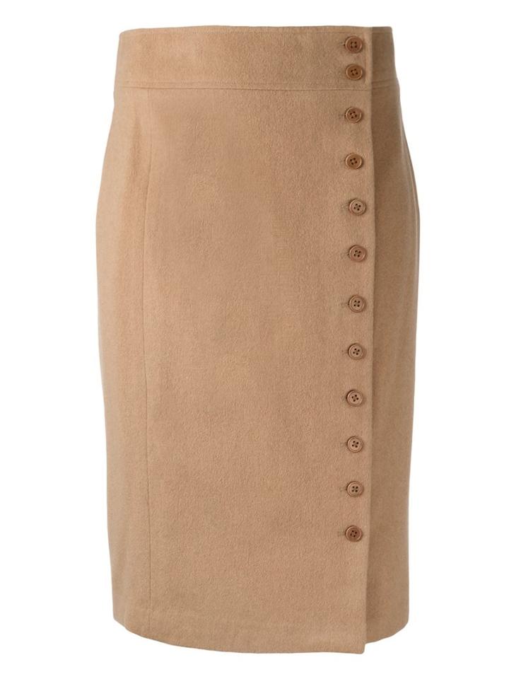 Polo Ralph Lauren Buttoned Pencil Skirt, Women's, Size: 4, Brown, Cupro/wool