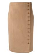 Polo Ralph Lauren Buttoned Pencil Skirt, Women's, Size: 4, Brown, Cupro/wool
