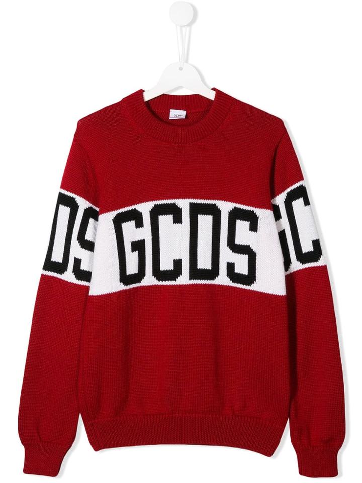 Gcds Kids Teen Logo Intarsia Jumper - Red