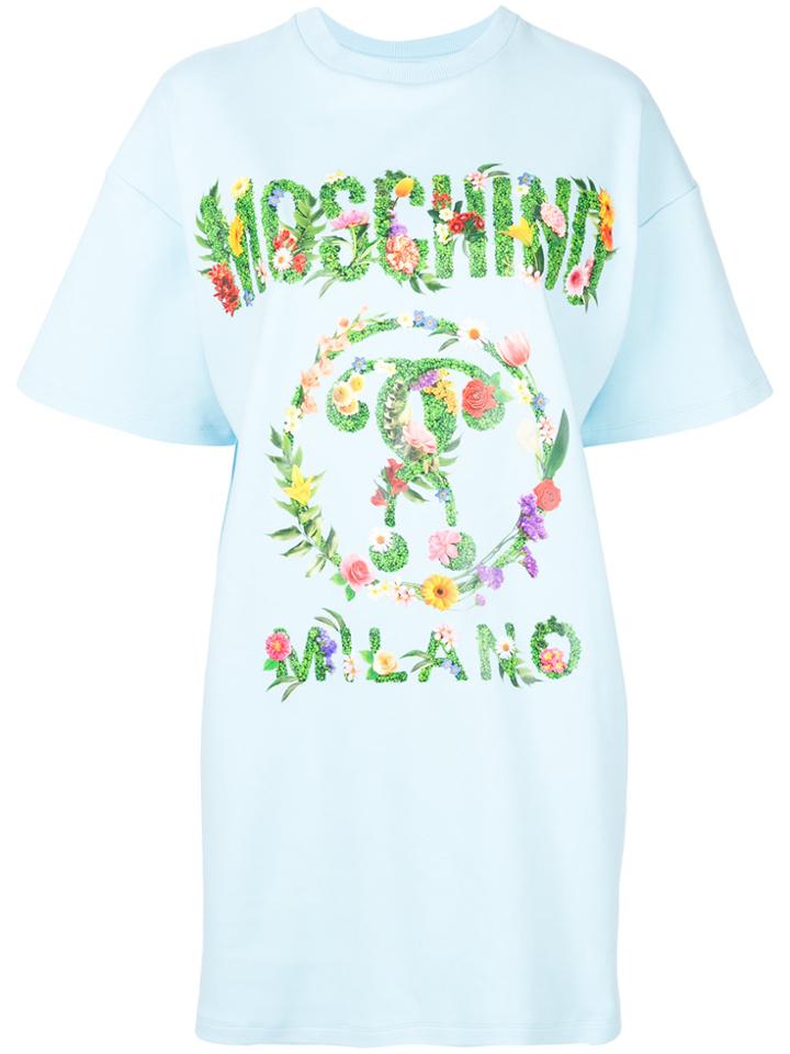 Moschino Floral Logo T-shirt Dress - Blue