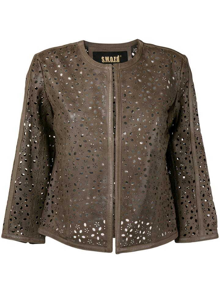S.w.o.r.d 6.6.44 Cropped Laser Cut Jacket - Brown